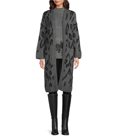 Vince Camuto Leopard Print Long Sleeve Open Front Cardigan