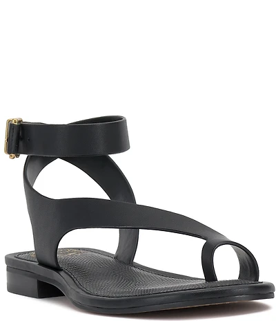 Vince Camuto Liba Toe Loop Leather Ankle Wrap Flat Sandals
