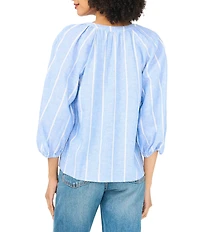 Vince Camuto Linen Striped Split V-Neck Raglan Sleeve Button Down Blouse