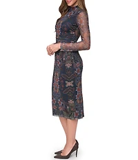 Vince Camuto Long Sheer Sleeve Mock Neck Midi Dress