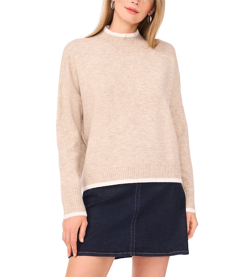 Vince Camuto Long Sleeve Mock Neckline Contrast Trim Sweater