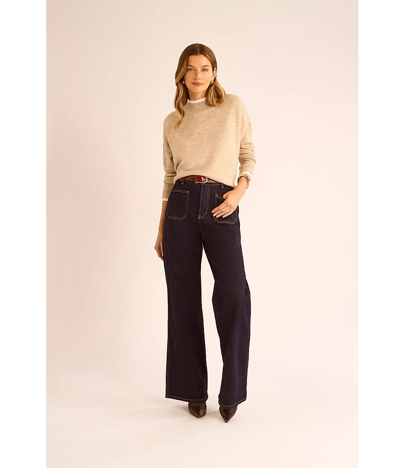 Vince Camuto Long Sleeve Mock Neckline Contrast Trim Sweater