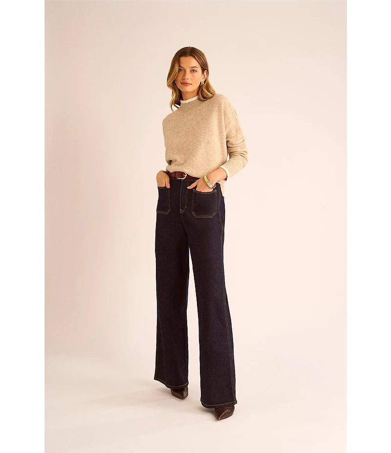 Vince Camuto Long Sleeve Mock Neckline Contrast Trim Sweater
