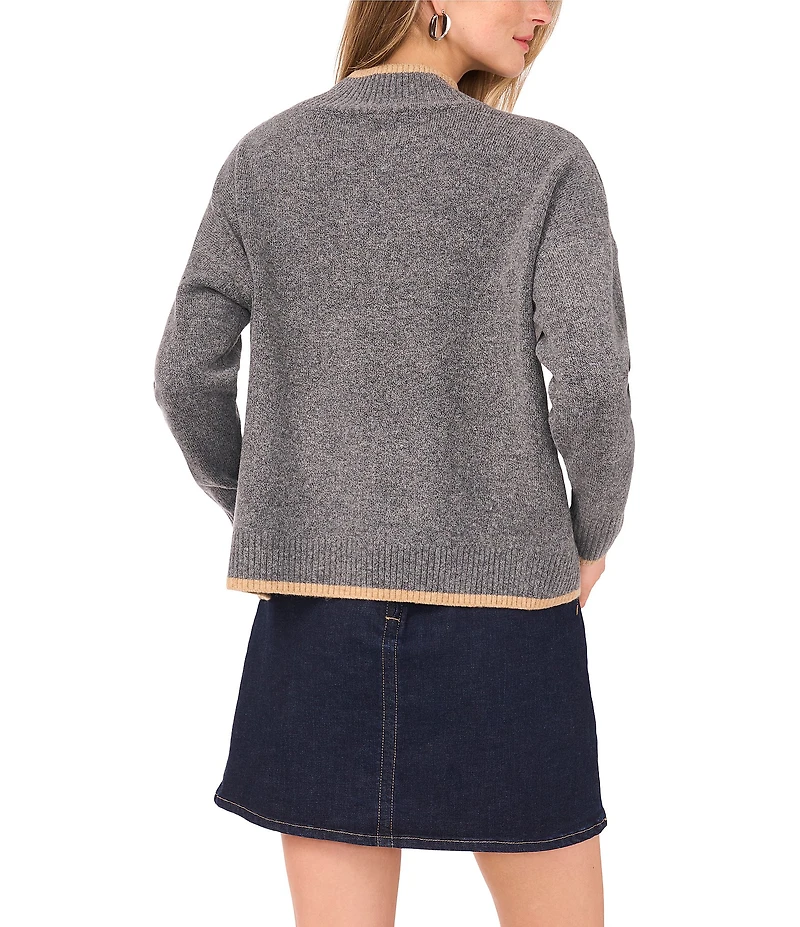 Vince Camuto Long Sleeve Mock Neckline Contrast Trim Sweater
