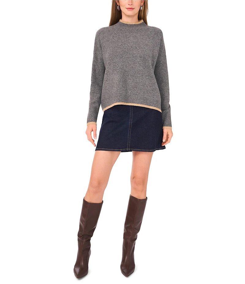 Vince Camuto Long Sleeve Mock Neckline Contrast Trim Sweater