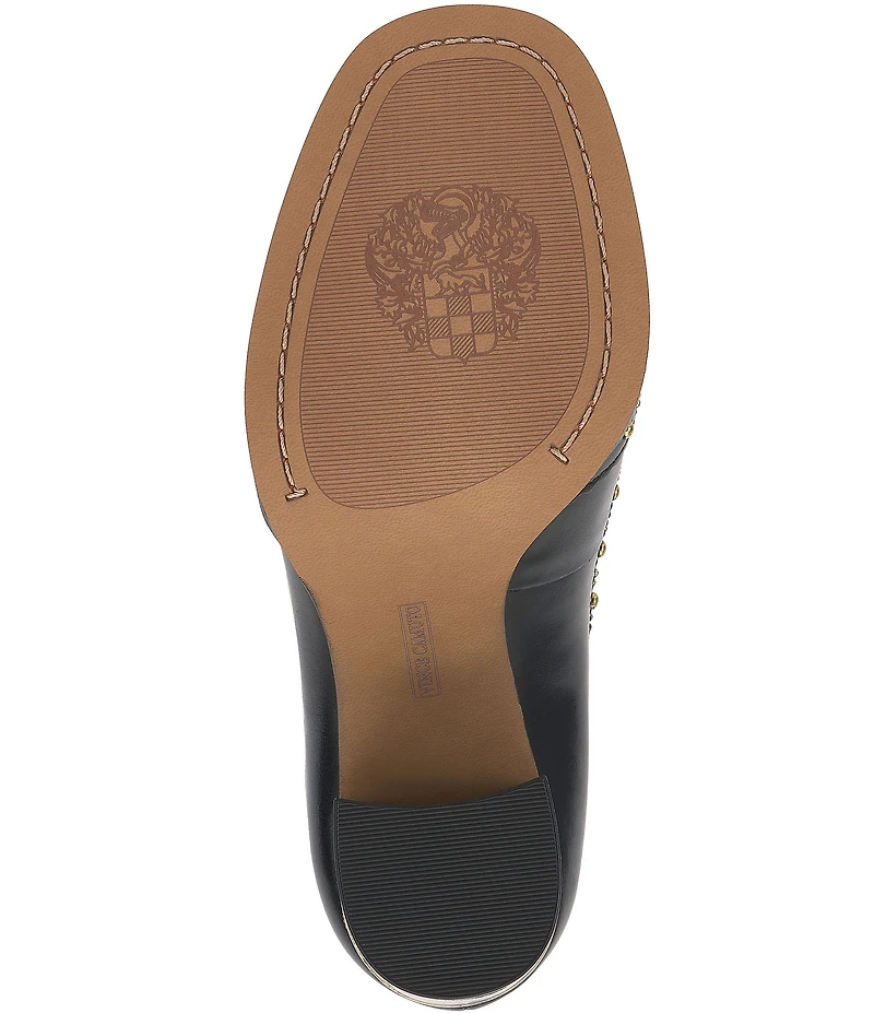 Vince Camuto Maris Studded Leather T-Strap Wing Tip Block Heel Pumps