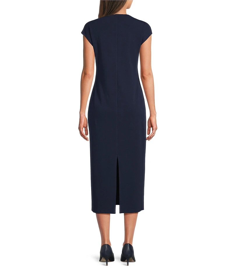 Vince Camuto Mock Neck Cap Sleeve Ribbed Knit Midi Sheath Dress
