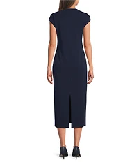 Vince Camuto Mock Neck Cap Sleeve Ribbed Knit Midi Sheath Dress