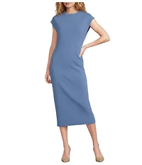 Vince Camuto Mock Neck Cap Sleeve Ribbed Knit Midi Sheath Dress