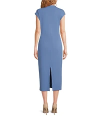 Vince Camuto Mock Neck Cap Sleeve Ribbed Knit Midi Sheath Dress