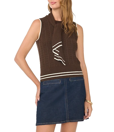 Vince Camuto Mock Neck Sleeveless Cable Sweater Top