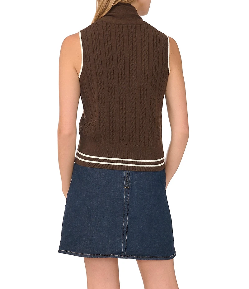 Vince Camuto Mock Neck Sleeveless Cable Sweater Top