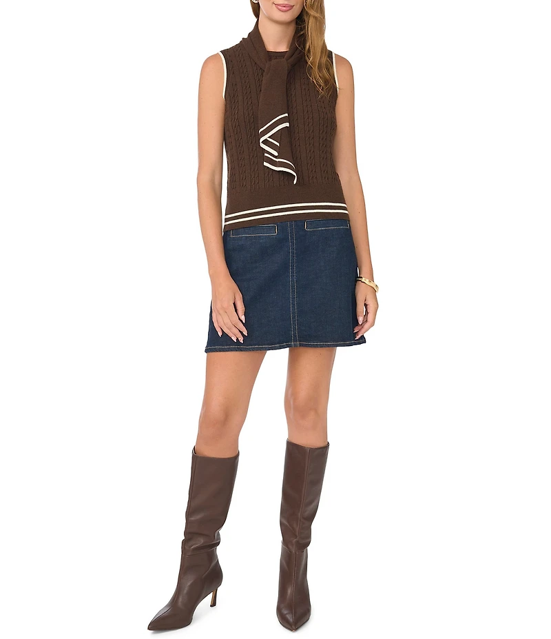 Vince Camuto Mock Neck Sleeveless Cable Sweater Top