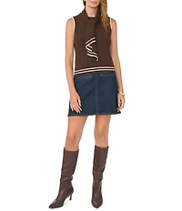 Vince Camuto Mock Neck Sleeveless Cable Sweater Top