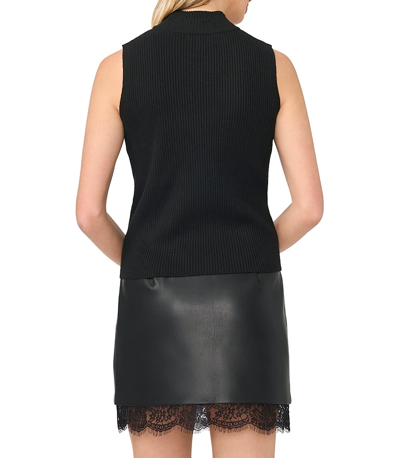 Vince Camuto Mock Neck Sleeveless Ribbed Sweater Top