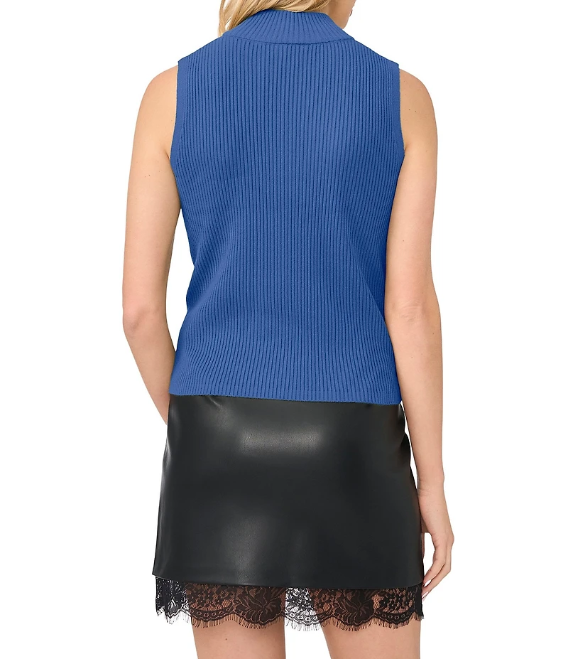 Vince Camuto Mock Neck Sleeveless Ribbed Sweater Top