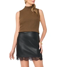 Vince Camuto Mock Neck Sleeveless Ribbed Sweater Top