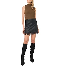 Vince Camuto Mock Neck Sleeveless Ribbed Sweater Top