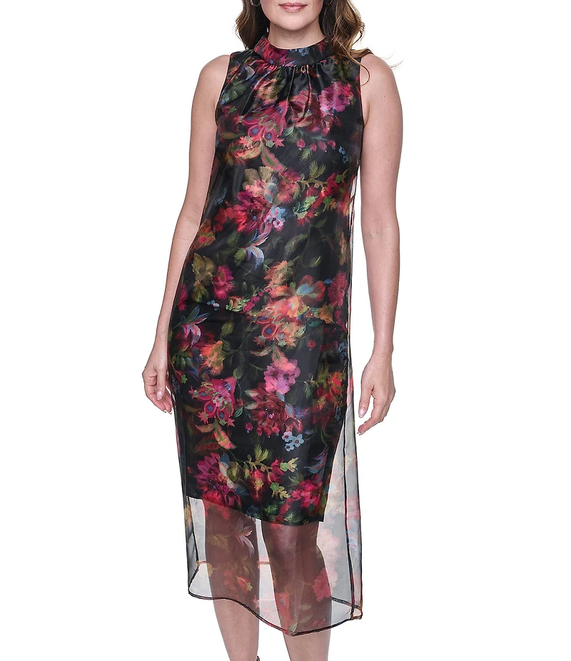 Vince Camuto Mock Neck Sleeveless Sheath Midi Dress
