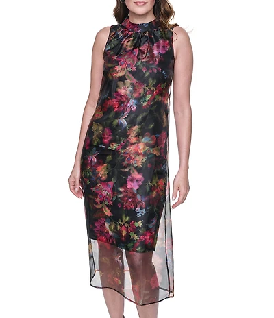 Vince Camuto Mock Neck Sleeveless Sheath Midi Dress