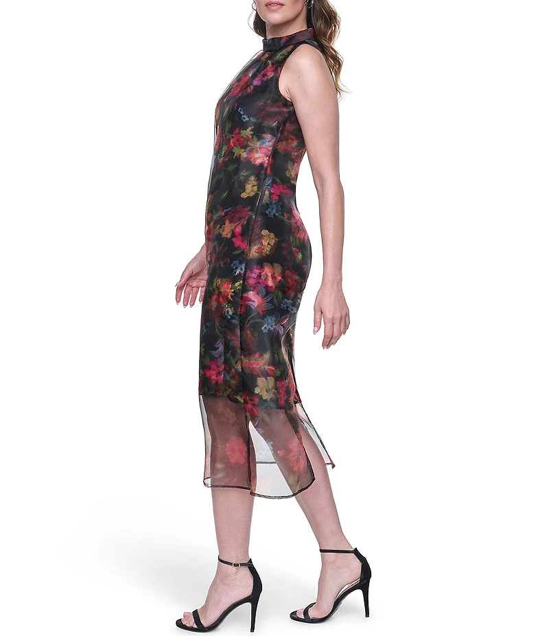 Vince Camuto Mock Neck Sleeveless Sheath Midi Dress