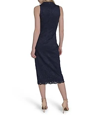 Vince Camuto Mock Neck Sleeveless Shirred Lace Bodycon Midi Dress