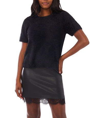 Vince Camuto Mohair Crew Neck Short Sleeve Sweater