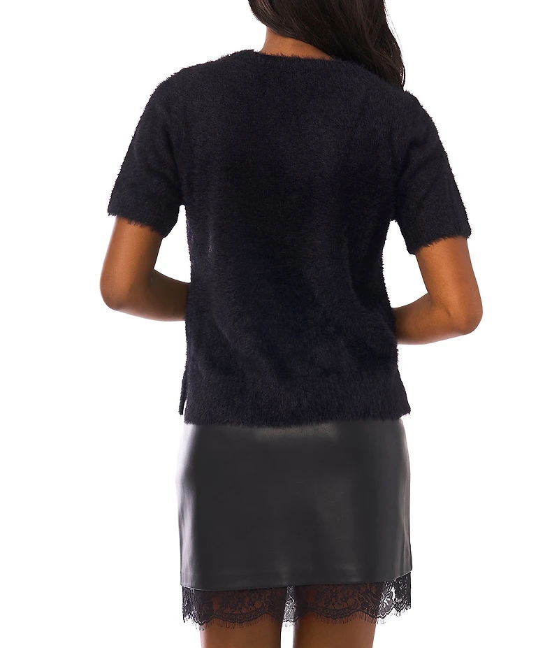 Vince Camuto Mohair Crew Neck Short Sleeve Sweater