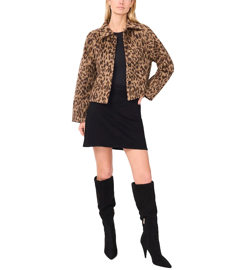 Vince Camuto Mohair Leopard Print Point Collar Long Sleeve Button Front Jacket
