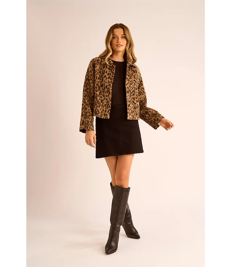 Vince Camuto Mohair Leopard Print Point Collar Long Sleeve Button Front Jacket