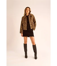 Vince Camuto Mohair Leopard Print Point Collar Long Sleeve Button Front Jacket