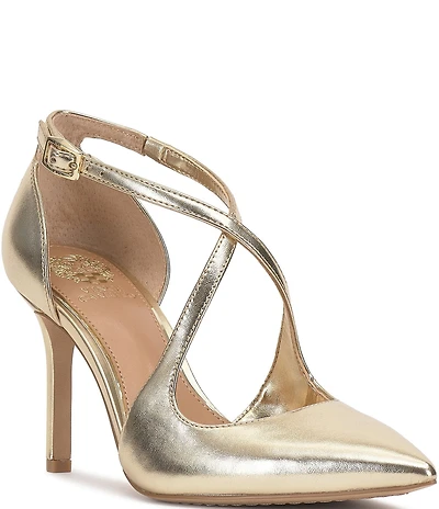 Vince Camuto Noreta Metallic Cross Strap Pointed Toe Dress Pumps