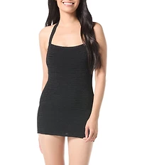 Vince Camuto Ocean Ripple Solid Halter Neck Underwire One Piece Swimdress