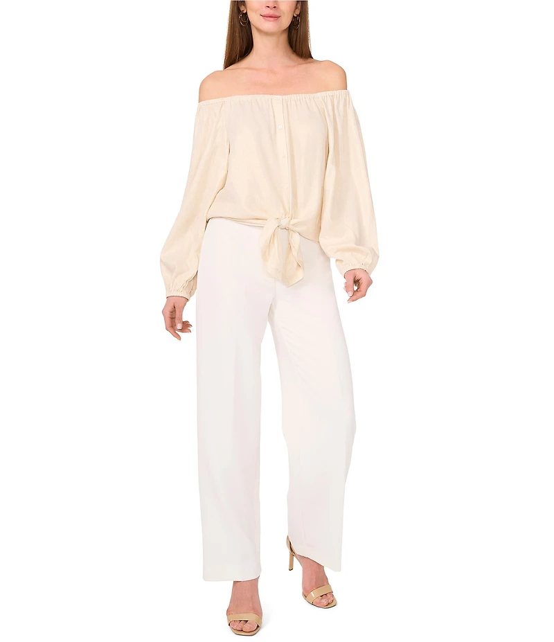 Vince Camuto Off-The-Shoulder Button Down Tie Front Blouse