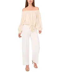 Vince Camuto Off-The-Shoulder Button Down Tie Front Blouse