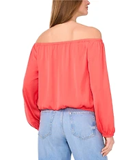 Vince Camuto Off-The-Shoulder Long Sleeve Button Tie Front Blouse