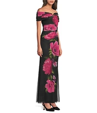 Vince Camuto Off The Shoulder Mesh Floral Sheath Gown