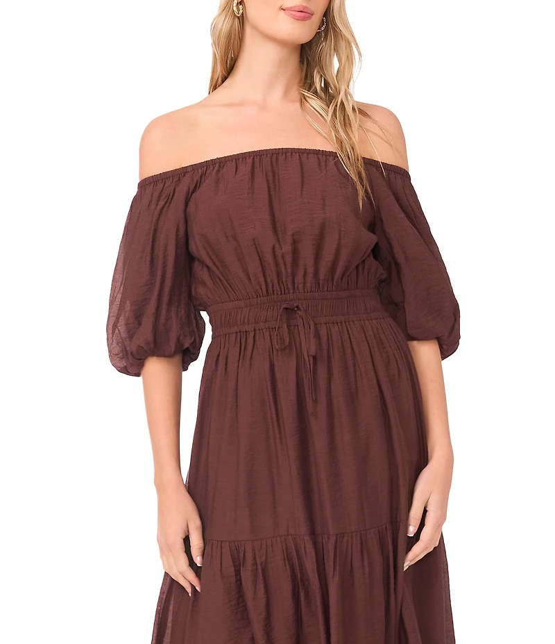 Vince Camuto Off-The Shoulder Short Sleeve Tiered Maxi Dress