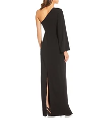 Vince Camuto One Shoulder Long Sleeve Floral Embellishment Maxi Gown