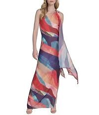 Vince Camuto One Shoulder Striped Sheath Maxi Dress