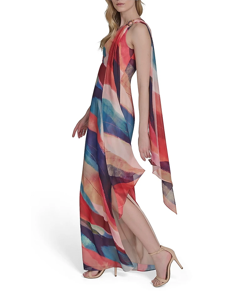 Vince Camuto One Shoulder Striped Sheath Maxi Dress