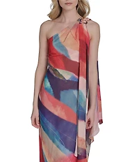Vince Camuto One Shoulder Striped Sheath Maxi Dress
