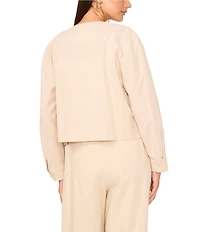 Vince Camuto Open Neck Long Sleeve Double Pocket Button Front Cropped Jacket