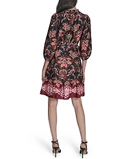 Vince Camuto Paisley Print V-Neck Long Sleeve Tie A-Line Dress