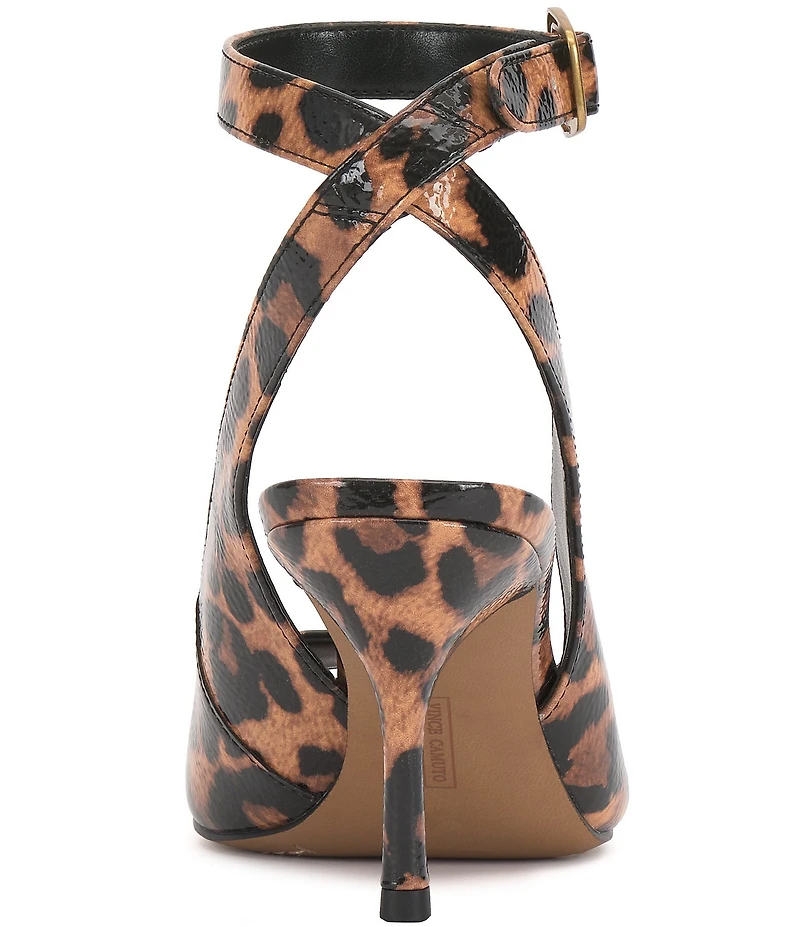 Vince Camuto Pavles Leopard Print Crinkle Patent Ankle Strap Dress Sandals