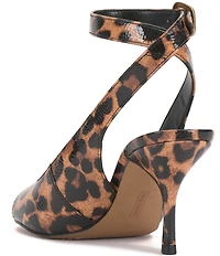 Vince Camuto Pavles Leopard Print Crinkle Patent Ankle Strap Dress Sandals