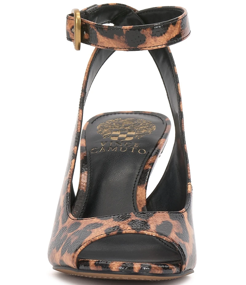 Vince Camuto Pavles Leopard Print Crinkle Patent Ankle Strap Dress Sandals