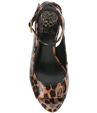 Vince Camuto Pavles Leopard Print Crinkle Patent Ankle Strap Dress Sandals