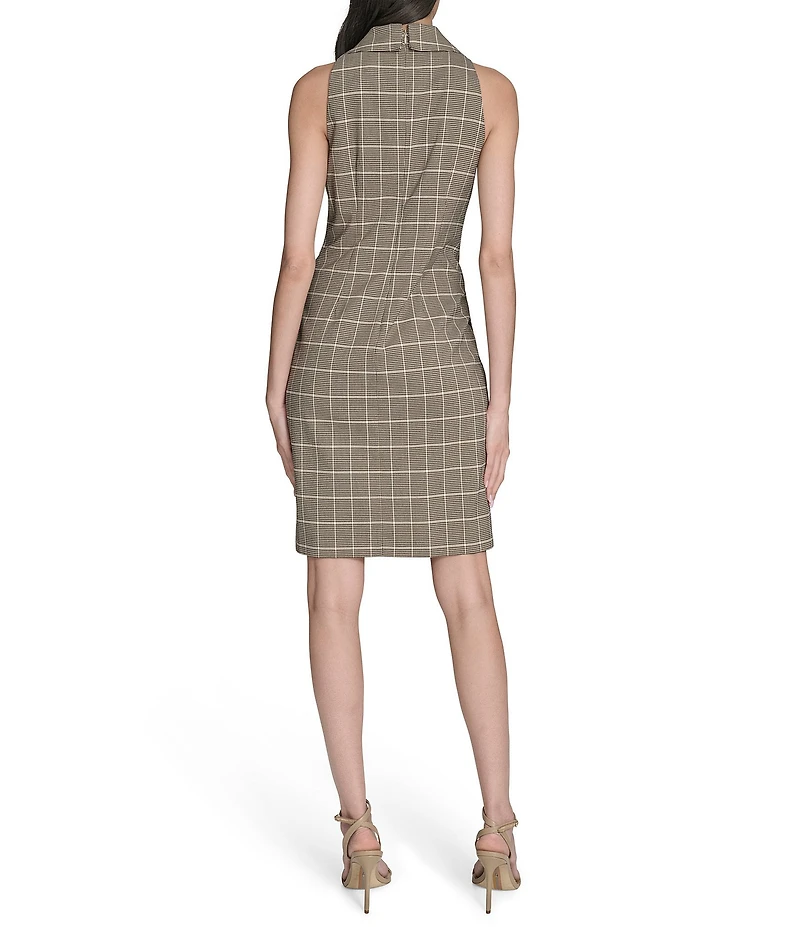 Vince Camuto Plaid Print V-Neck Sleeveless Shift Dress
