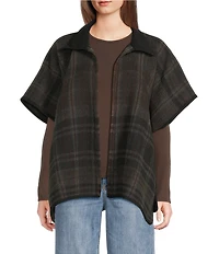 Vince Camuto Plaid Reversible Collared Topper